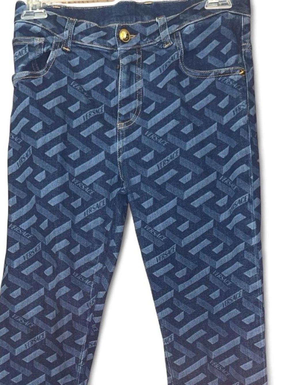 Versace Kids Monogram Denim Jeans Size 12A 152cm Blue Medusa Gold Hardware
